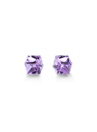 Seona Seona Irene 4mm Cubic Cut Crystal Stud Earrings – Hypoallergenic Tarnish‑Free Stainless Steel Jewelry for Women, Radiant Everyday Women Accessory with Timeless Elegance and Lasting Brilliance - Violet